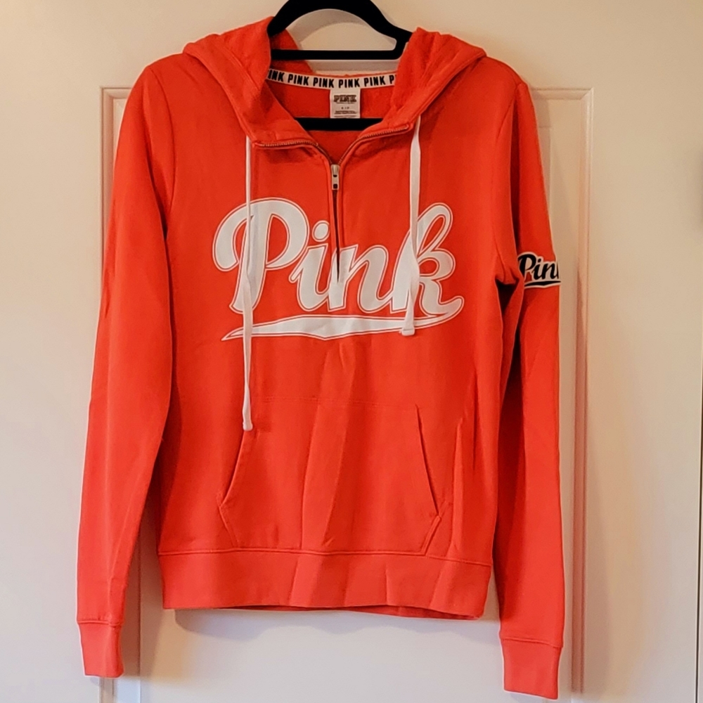 Victoria's Secret Pink Half Zip Coral Hoodie Small